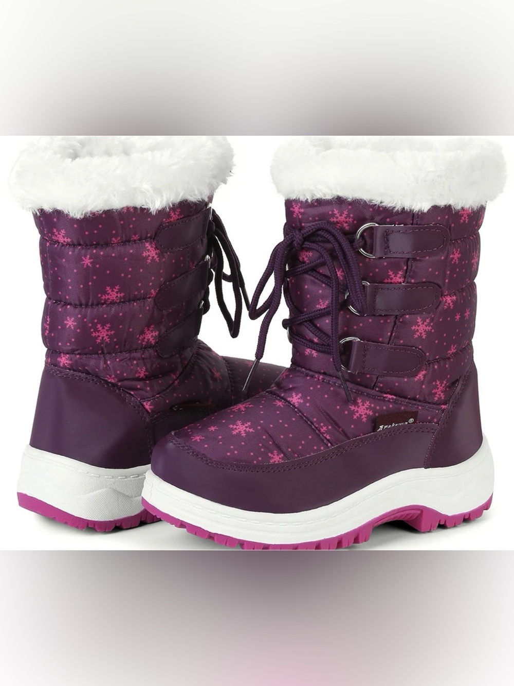 Apakowa Girls Water Resistance Snow Boots with Side Zipper